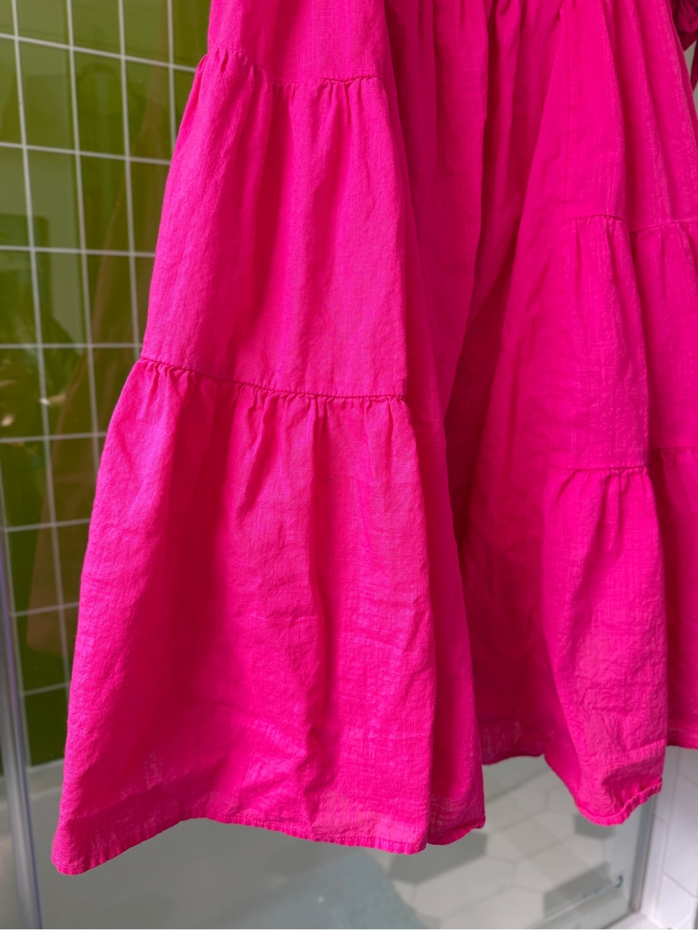 Free People Hot Pink Tiered Dress with Puff-Sleeves - Picture 4 of 8